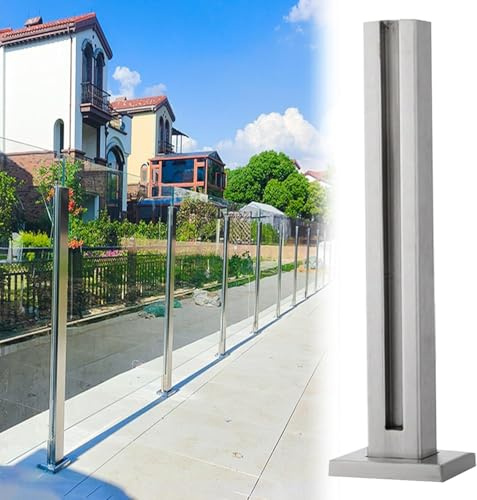 AVLLSO Rampe d’escalier Garde Corps Fixations au Sol pour Garde-Corps Verre 8-12mm - Système de Balustrade en Verre Trempé Intérieur/Extérieur(End Post,Height 60cm/23.6in)
