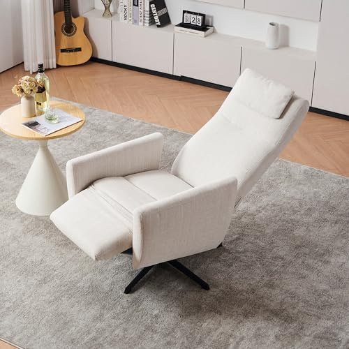 SUKY Poltrona Relax Comoda con Funzione Reclinabile – Poltrona TV in Chenille con Poggiapiedi, Divano Moderno, Poltrona Girevole e Poltrona Lounge per Soggiorno (Beige)