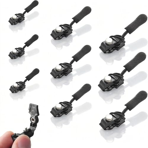 9 PCS Zipper Repair Kit, Jeans, Jackets Replacement Zipper Pulls, Removable Zip Puller, 3 Sizes Instant Zip Fixer for the Elderly and Those with Arthritis (Black)