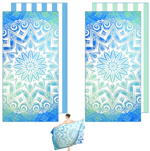 CHANCCI 2 Pack Microfibre Beach Towels for Adults,180 × 90 cm Beach Towel with Double Side Print,Extra Large Quick Dry Sand Free Beach Towel for Travel, Swim, Sports (Flower)