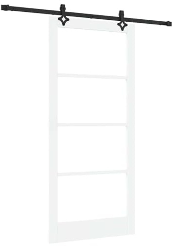 vidaXL Juego de Puerta Corredera Orkdal Madera Sólida Blanca y Cristal con Hardware Completo para Uso Interior 93X202 cm Diseño Moderno Vestíbulos Pasillos Interior Contemporáneo Hogar Vestíbulo P