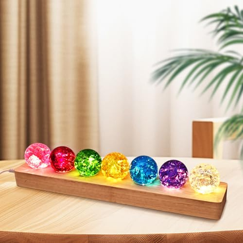 Hivexagon Décoration avec 7 Boules de Cristal craquelées et Base en Bois - Décoration de 40 mm - Ornement avec Boules de Cristal craquelées sur Glace - Meilleur Choix pour Offrir (Couleurs)