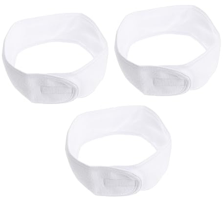 Healeved 3 Stück Selbstklebende Spa Make Up Stirnbänder Weißes Yoga Haarband für Sport Gesichtspflege und Spa Anwendungen Einstellbare Leicht zu Reinigen