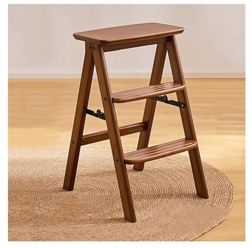 Escabeau pliable à 3 marches en bois, tabouret 2 en 1, étagère de rangement, étagère de rangement pour fleurs, escabeau portable antidérapant (trois marches)