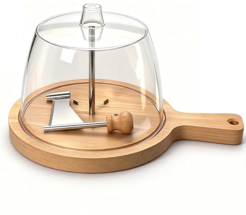 KZAER Cheese Curler Wheel with Lid, Stainless Steel Cheese Curler Flower Maker Wheel Slicer, Sharp Blade Cheese & Chocolate Shaver with Wooden Base, Create Cheese Rose Flowers (Handle, With lid)