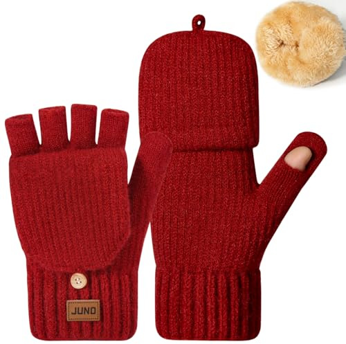Yaopelky Umwandelbare fingerlose Handschuhe für Damen und Herren, Winter-Strickhandschuhe mit Daumenkappe, thermische Halb- und Vollabdeckung