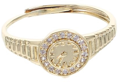 Beaupretty Goldener Verstellbarer Vintage Uhrenring aus Kupfer mit Quarzwerk und Strasssteinen Modischer Damen Schmuck für Party und Alltag Dekorative Fingeruhr