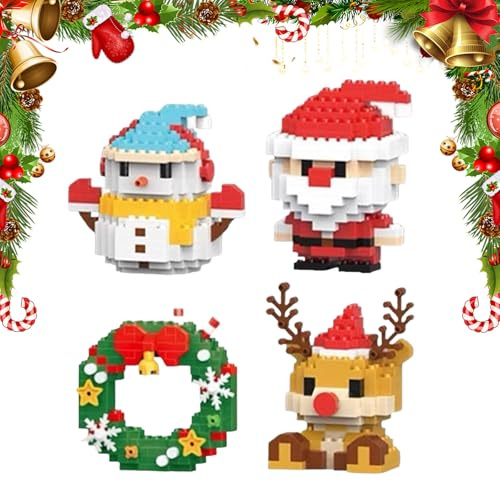 Weihnachts Baustein Set,4 Stück Weihnachtsmann Rentier Puzzle Zum Zusammenbauen,Klemmbausteine Weihnachtenmini Puzzle Weihnachten,DIY Weihnachtsbaustein Spielzeug Für Weihnachtsbaum Deko (4PCS-A)