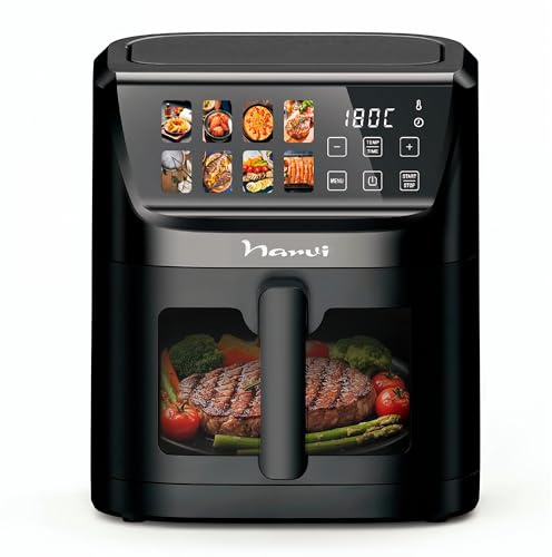 Narvi Freidora de Aire 5L 1500W con Ventana Visible – Air Fryer Digital Táctil, 8 Menús Automáticos, Cocción 360°, 80–200°C, Air fryer 5l Sin BPA ni PFOA, Apta Lavavajillas