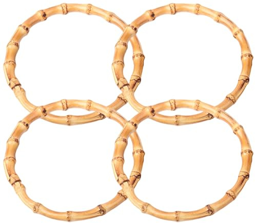 4 manici per borse all'uncinetto, manici per borse rotondi in bambù, ricambi per per alla moda per da spiaggia, in bambù per lavorazione della paglia