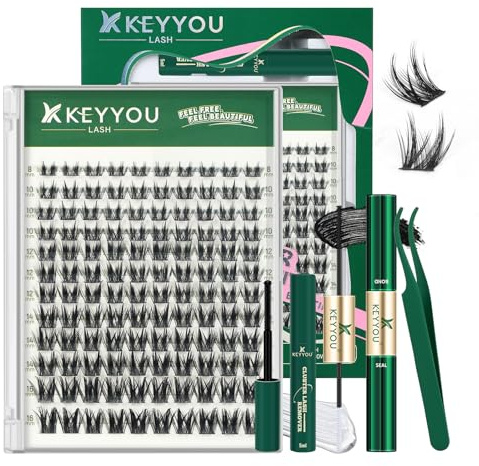 KEYYOU Wimpern-Cluster-Set Manga Wimpern 8-16mm C Curl Wispy Wimper-Clusters Ultra-dünne natürliche Wimper Cluster mit Spitzen Feen Künstliche mit Entferner Kleber und Versiegelung