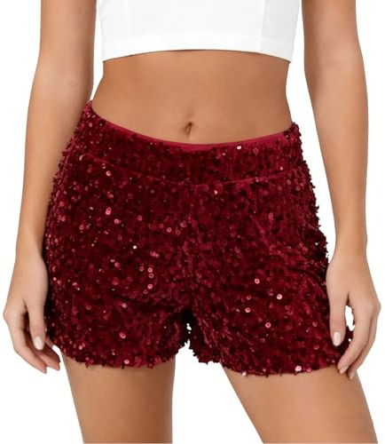 Glitzer Shorts Damen Party, Super Kurz Pailletten Mittlere Taille Sexy Schlank Eng Anliegend Kurze Hose Für Party Nachtclub Festival