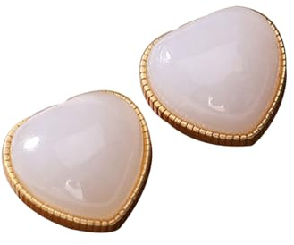 S925 Silver med Natural White Jade Heart Ear Studs Örhängen för Kvinnor Yoga Äkta