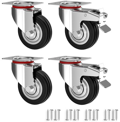 RAVN HAMAN Set da 4 Ruote per carichi pesanti 100 mm - Ruote pivontanti per mobili con freno fino a 70 kg per ruota - Ruote girevoli per uso interno ed esterno - Rotelle piroettanti