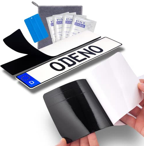 DAS ORIGINAL - ODENO® Klett Kennzeichenhalter-Set Rahmenlos selbstklebend - Nummernschildhalterung für jedes Auto - extrem starker, wetterfester Kleber und Klettverschluss