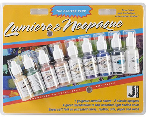 Jacquard Lumiere Exciter 9 Pack - Metallic Paint for Fabric Paper Wood Ceramic & Metal - Light-bodied Metallic Acrylic Paint - Lightfast & Vibrant Metallic Acrylic Paints - 1/2oz Bottles