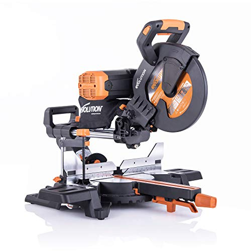 Evolution Power Tools 15 Amp 10 pulgadas. Sierra ingletadora de bisel doble premium con láser y hoja de corte multimaterial