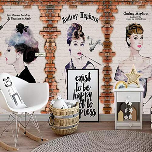 Fond d'écran Wallpaper de salon de beauté Fond d'écran 3D Stéréo Audrey Hepburn papier peint 3d foot gris noir poster pierre photo salon-250cm×170cm