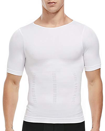 Men's Slimming Vest Body Shaper Elastic T-Shirt Compression Slim Undershirts Tummy Control Waist Trainer Shapewear White