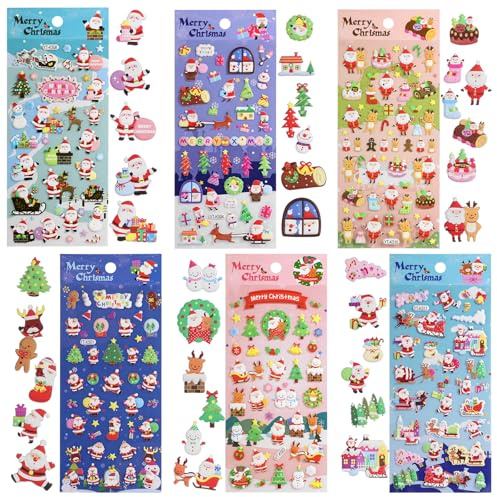 Naler Weinachtssticker 3D Weihnachten Sticker Weihnachtsaufkleber für Scrapbooking Wehinachtsgeschenk Dekoration, 6 Bogen