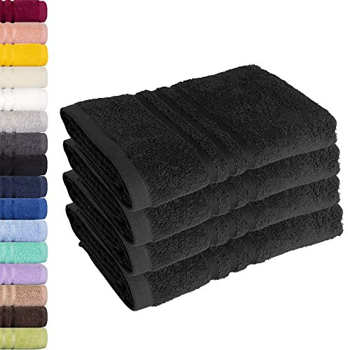 Lavea® 4er Set Handtuch 50x100 cm – Saugstarke und Weiche Handtücher aus 100% Baumwolle, Frottierserie Elena – Waschbar und Strapazierfähig - Schwarz