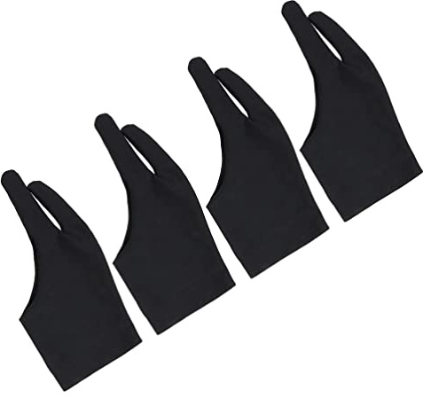 Artist Two Finger Drawing Gloves 4 Pcs Size L for Sketch | Black Spandex, Fingerless Grip Style, Tablet Surface Protection, Painting and Sketching Use