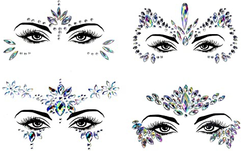 4Pcs Glitzersteine Gesicht Festival, Strass Gesicht Temporäre Tattoos | 4 Stile Edelsteine Temporäre Tattoos, für Musikkarneval Party Make-up Festival, für Karneval Sommer Schminke Party Make up
