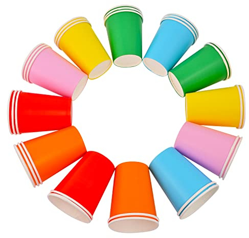 UNVOJL 30 Pieces Paper Cups Assorted Color Party Cups Disposable Rainbow Paper Cups Birthday Party Supplies (6 Colors)