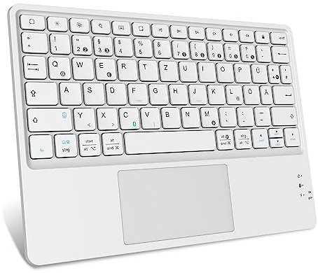 FINTIE Kabellose Bluetooth Tastatur mit Touchpad, Tablet Tastatur Deutsch Layout für iPad, Samsung Tablets, iPhone, Smartphone, iOS, Android-Tablets, Weiße