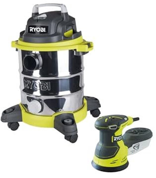 Pack RYOBI Aspirateur eau et poussière - 1250W - 20L - RVC-1220I-G - Ponceuse excentrique électrique - 300W - 125mm - ROS300
