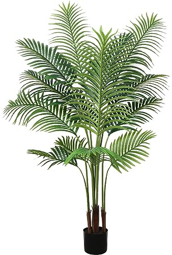 YULISKY Artificial Areca Palm Plant, 5 FT Fake Palm Tree in Pot, Tall Faux Silk Plant, 12 Leaves Faux Palm for Home Decor Office Living Room Perfect Housewarming Gift