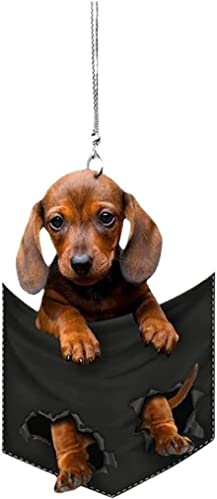 2 Stück Hunde Auto Rückspiegel Anhänger,Kreatives Schaukel Hund Auto Anhänger Hängende Ornamente Auto Rückspiegel Charms Ornamente Auto Zubehör Innenraum Deko Lustige Geschenke Auto-Innenausstattung