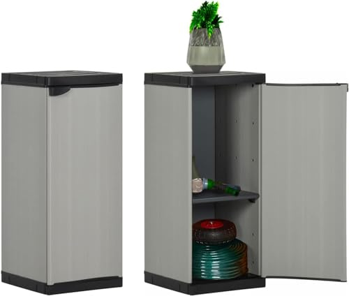 Avilia Armadio da Esterno 1 Anta - Mobile Modulare Adatto per Esterni ed Interni, Ripiani Regolabili, Porta Bombola Gas 10Kg, in Resina PVC e PP, con Kit Montaggio, Grigio, 35x39.5x85cm, Made in Italy