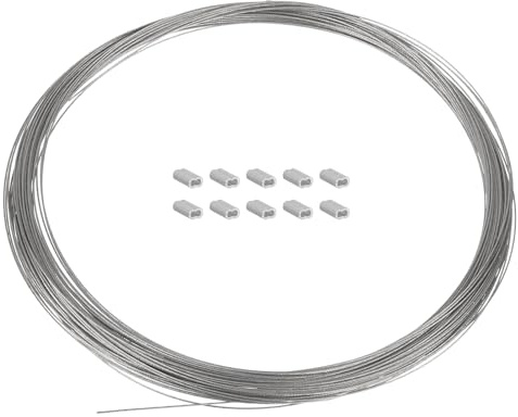 PATIKIL Picture Hanging Wire Kit, 0.8mmx 30 Meters Stainless Steel Rope Cable Double Hole M1 Aluminum Sleeve for Picture Mirror, Silver