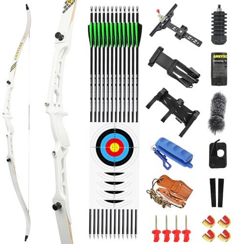 66 68 70 Takedown Recurve Bogen für Erwachsene & Jugendliche 14-40lbs Metall Riser Jagdbogen Langbogen Wettbewerb Sportlicher Bogen Rechtshänder (Weiß-weiße gliedmaßen, 68-30lbs)
