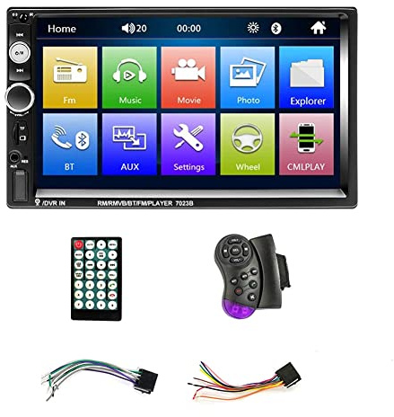 Kochenty Reproductor de audio estéreo de coche con Bluetooth y MP5 de 7 pulgadas, doble DIN, USB, FM, radio multimedia, compatible con sincronización de teléfonos móviles