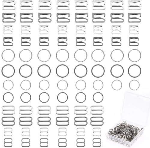 KALIONE 120pcs Bra Strap Clips Bikini Clasp Bra Strap Hooks for Halter Swimsuit, Bra Strap Slider Replacement Kit, Metal Bathing Suit Clips Clasp Adjustment Slider for Slip Dress