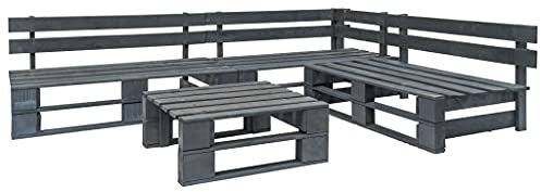 ShCuShan 4-TLG. Garten-Sofagarnitur aus Paletten TerrassenmöBel Lounge MöBel Outdoor Gartensofa Lounge GartenmöBel Holz Grau