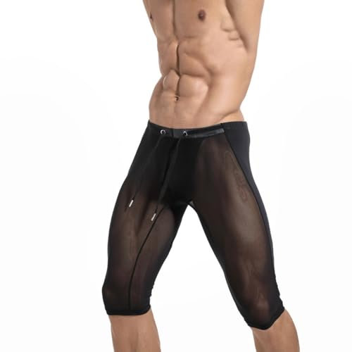 Wayonge Herren-Leggings aus Netzstoff, für Radfahren, Laufen, Fitness, transparent, enganliegend, Yoga, durchsichtig, Kompression, Workout-Leggings, Schwarz, Groß