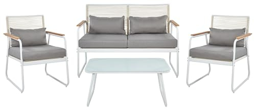 Beliani Lounge Set Metall weiß 4-Sitzer Auflagen grau Pomonte