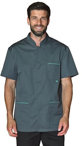 Tunique médicale Homme et Femme, Manches Courtes, Col Officier, Polyester Coton recyclé (FR/ES, Alpha/Lettres, M, Taille Normale, Taille Normale, Gris)