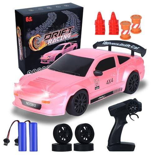 iBlivers Fjärrstyrd Bil, Minibuss Fjärrstyrd Driftbil med Full Proportional Gasreglage, 1:24 Fjärrstyrd bil 4WD Drift GT-RX7 RC Bilar Fordon Racing RC Drifting Bil Gåvor Leksak för pojkar barn (Rosa)