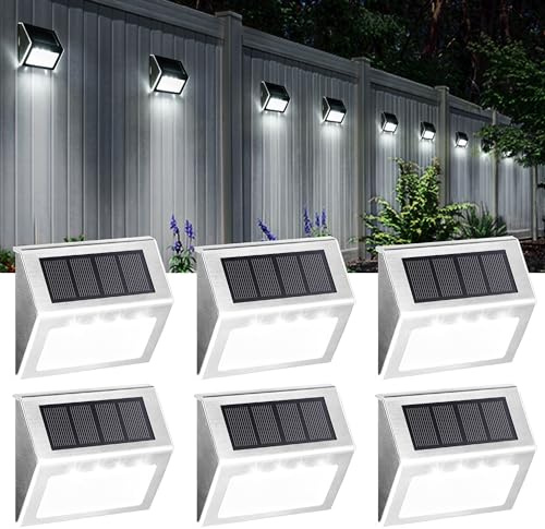 Solpex Solar Fence Lights Outdoor Garden, Waterproof Solar Step Lights, Stainless Steel Led Lighting Decoration for Stair Deck Wall Patio Porch Yard Pathway Walkway (6 Pack, Cold White)
