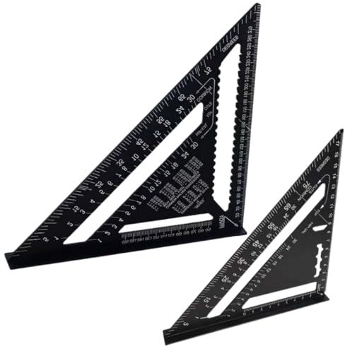 MEETOZ Aluminum 12-inch & 7-inch Rafter Square Carpenter Set Measuring Layout Tool Alloy Metal Triangle Ruler Protractor for Woodworking and Carpentry（Metricl）
