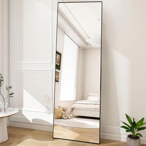 Lazyspace Ganzkörperspiegel, 165 x 60 cm, Schwarz HD Standspiegel mit Rahmen aus Aluminiumlegierung, Hartglas Wandspiegel, Boden großer Spiegel für Schlafzimmer, Garderobe, Wohnzimmer, Ankleidezimmer