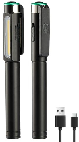 KOOLITE Luz de trabajo recargable de 3 vías, lámparas de inspección COB con clip magnético, linterna de bolsillo LED súper brillante alimentada por pilas, linterna de inspección de aluminio IK07 para