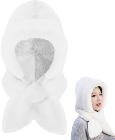 Ungtyb Winddichter Kapuzenschal, 2-in-1 verdickte, winddichte Kapuzenhut, weicher Sherpa-Stoff, Winterschal, eleganter Plüsch-Winterschal für Damen, Herren, kaltes Wetter (Grau, Weiß, Schwarz)