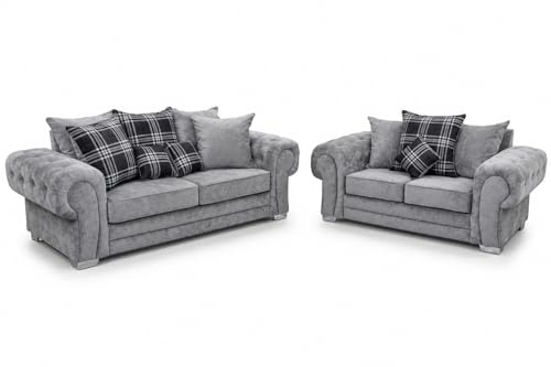 Verona 3+2 Seater Sofa Set Grey Fabric – Scatter Back Cushions – Upholstered Living Room Furniture – Comfortable Fabric Sofa Suite – Modern Lounge Furniture
