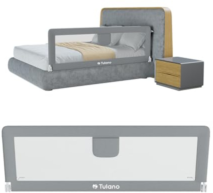 TULANO Cover 20 Rausfallschutz Bettgitter 195 cm klappbar 180° für Kinderbett atmungsaktives Bettschutzgitter höhenverstellbar faltbar Reisebett Schutz für Boxspringbetten Grau
