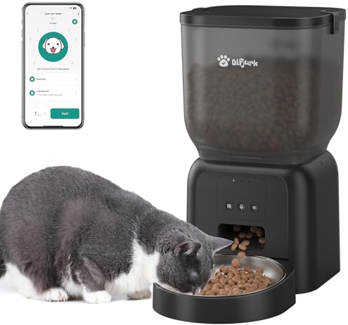 Automatic Cat Feeder, WiFi Automatic Dog Feeder with Freshness Preservation, 4L Timed Cat Feeder with Stainless Steel Food Storage, Up to 6 Meals Per Day and 1-15 Portion for Cats & Dog (Black-WIFI)